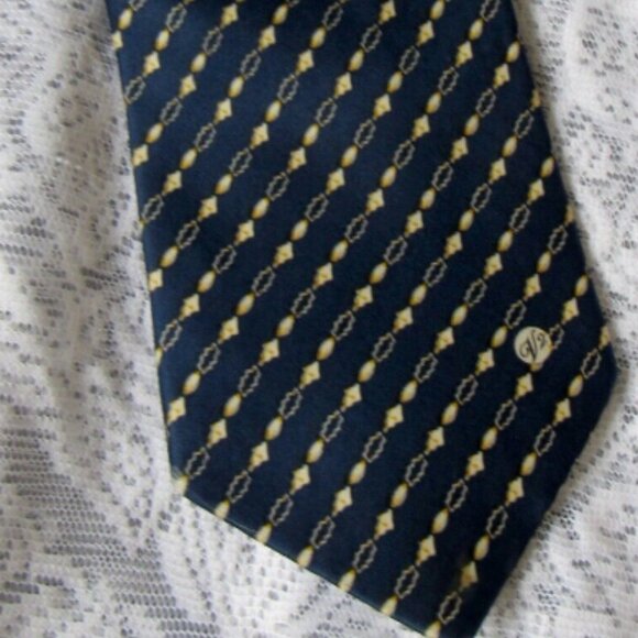 Versace Men Tie, 100% Silk, Navy/Yellow - Picture 4 of 6